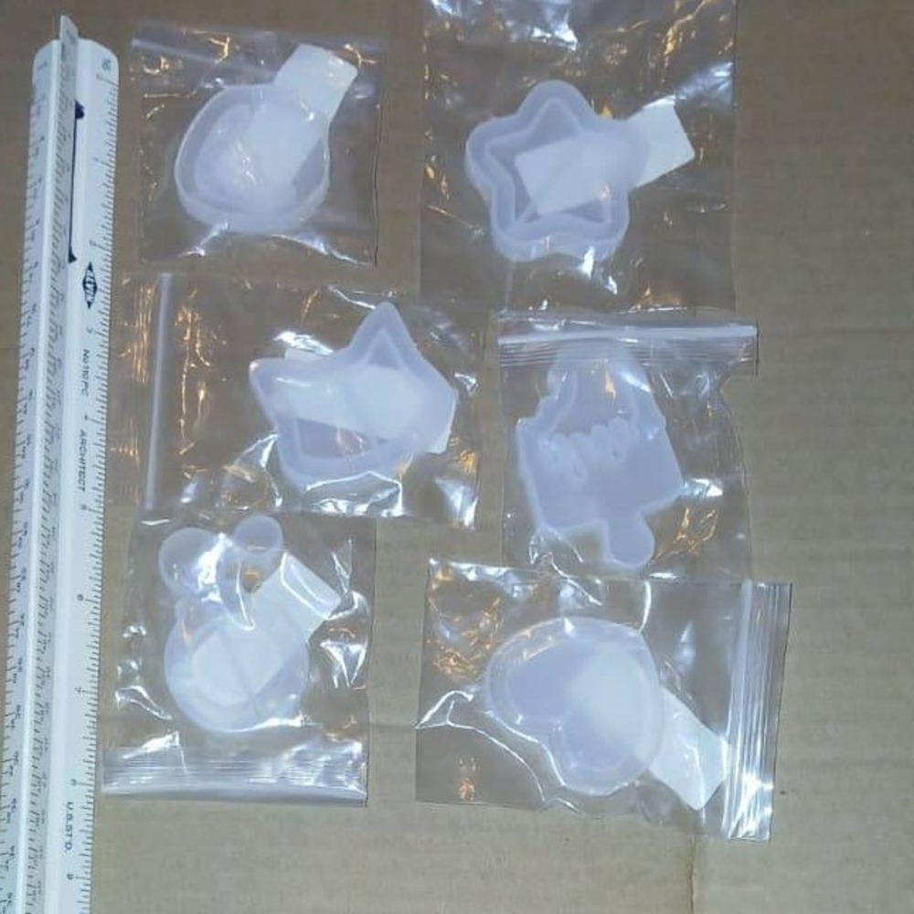 6pc Silicone Resin Shaker Molds Set Heart Star Cat Popsicle DIY Jewelry Craft